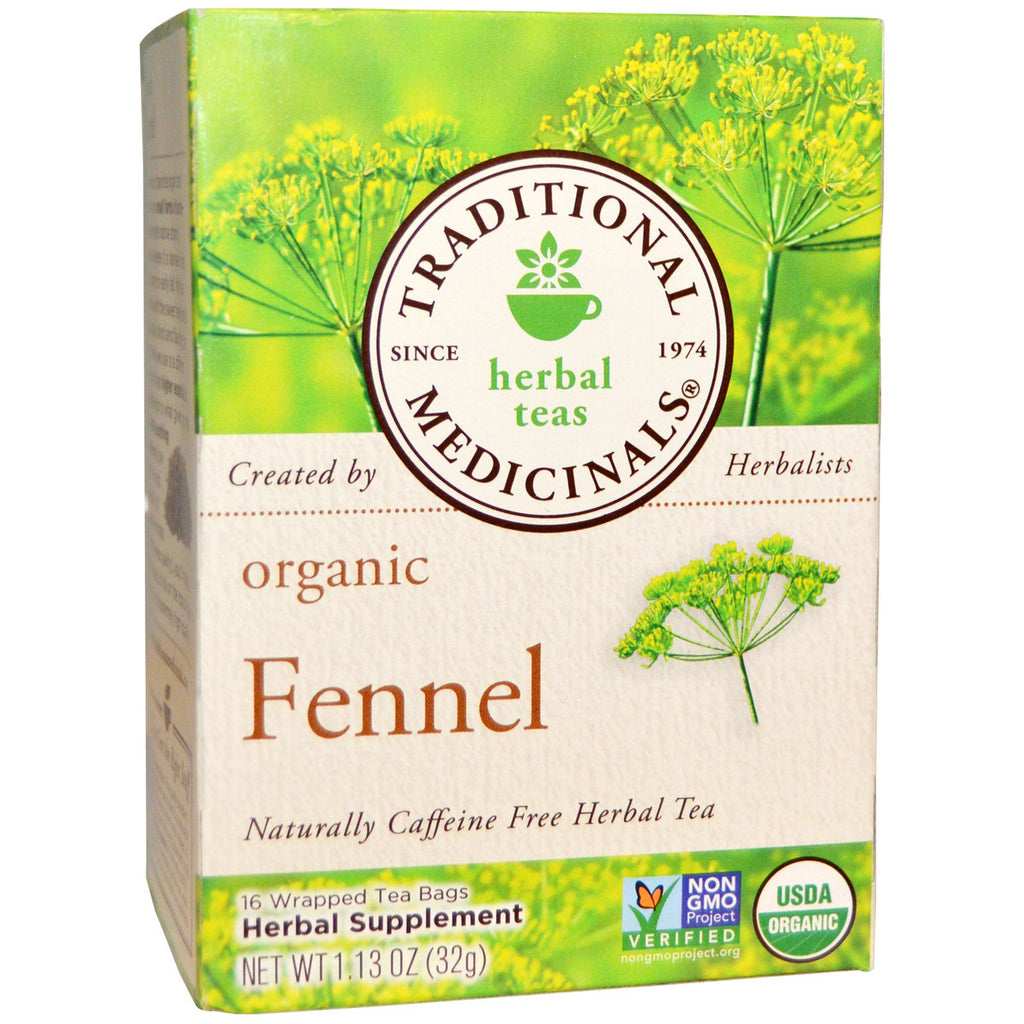 Traditional Medicinals, Herbal Teas,  Fennel Tea, Naturally Caffeine Free, 16 Wrapped Tea Bags, 1.13 oz (32 g)