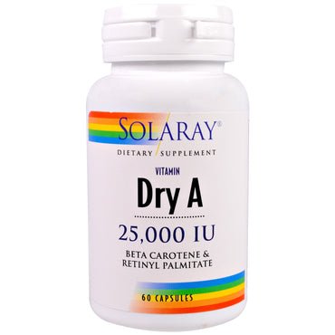 Solaray, Dry Vitamin A, 25,000 IU, 60 VegCaps