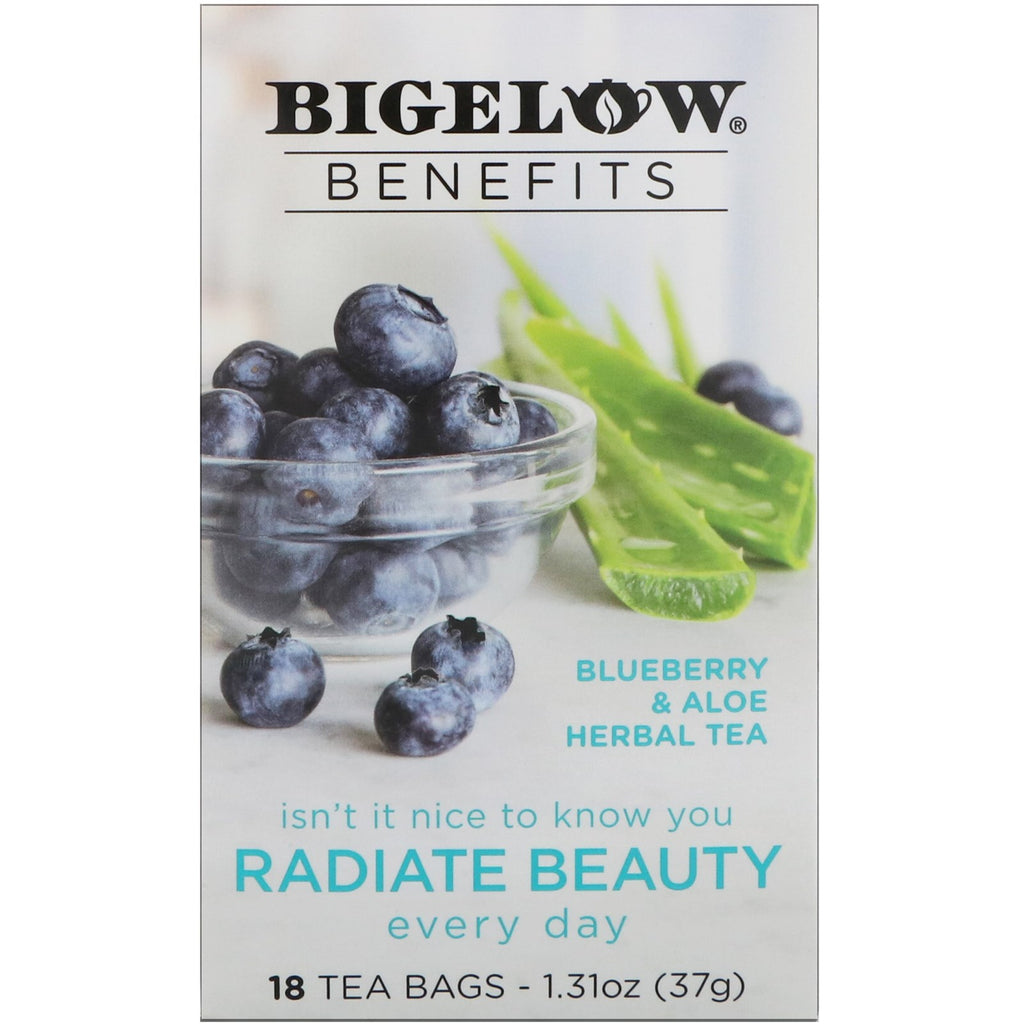 Bigelow, Fordeler, Radiate Beauty, Blueberry & Aloe Urtete, 18 teposer, 1,31 oz (37 g)