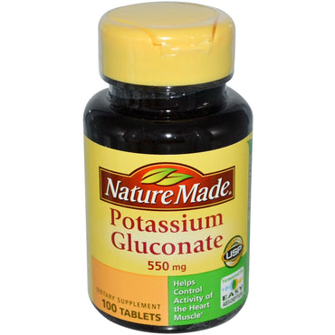 Nature Made, Gluconato de potasio, 550 mg, 100 tabletas