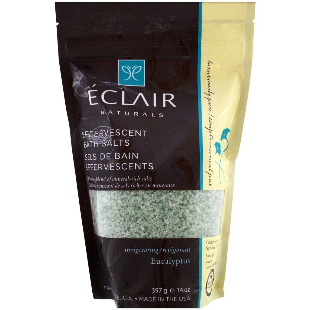 Eclair Naturals, musująca sól do kąpieli, eukaliptus, 14 uncji (397 g)