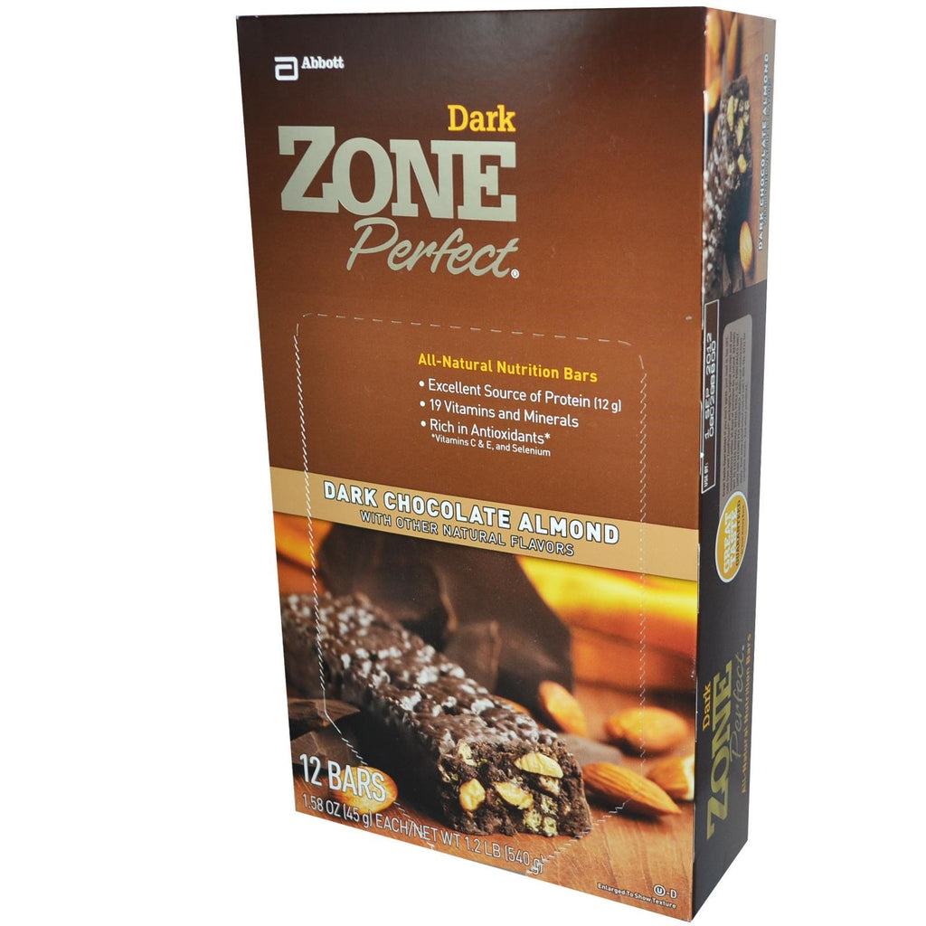 ज़ोनपरफेक्ट डार्क ऑल-नेचुरल न्यूट्रिशन बार्स डार्क चॉकलेट बादाम 12 बार्स 1.58 आउंस (45 ग्राम) प्रत्येक