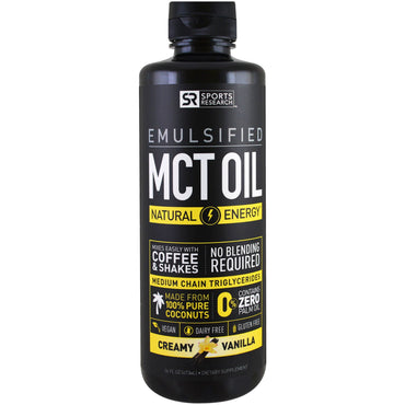 Sportonderzoek, geëmulgeerd, MCT-olie, romige vanille, 16 fl oz (473 ml)