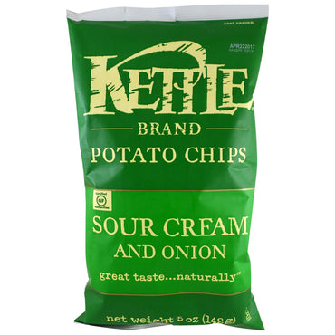 Kettle Foods, رقائق البطاطس، القشدة الحامضة والبصل، 5 أونصة (142 جم)