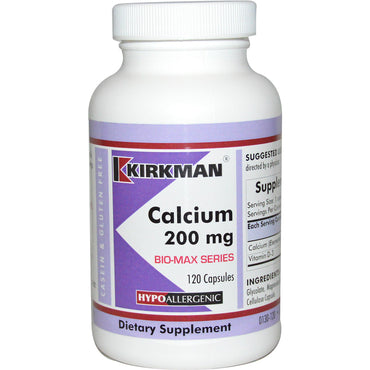 Kirkman Labs, Bio-Max Series, Cálcio, 200 mg, 120 Cápsulas