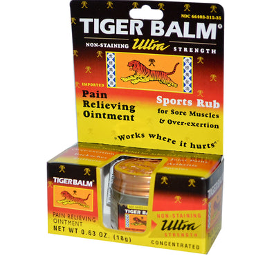 Tiger Balm, ultrastarke schmerzlindernde Salbe, hinterlässt keine Flecken, 0,63 oz (18 g)