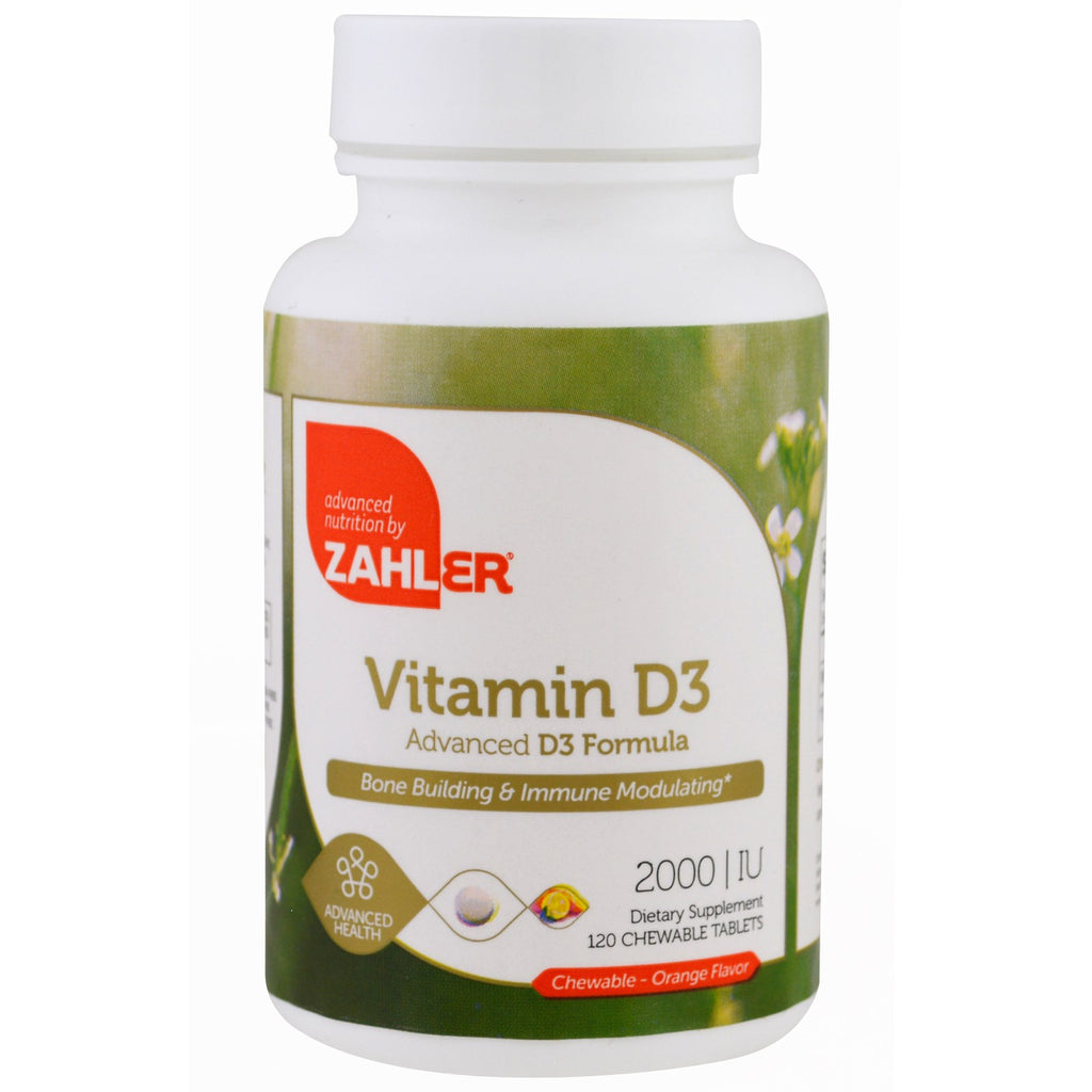 Zahler, vitamina D3, sabor a naranja, 2000 UI, 120 tabletas masticables