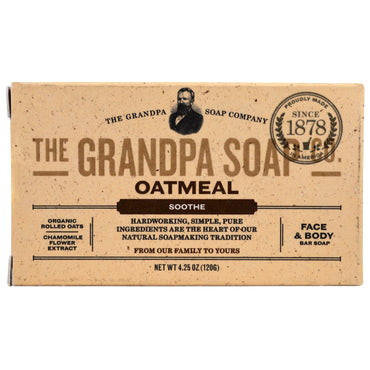 Grandpa's, Face & Body Bar Soap, Kalmeren, Havermout, 4.25 oz (120 g)