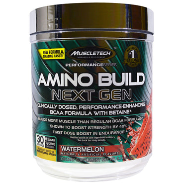 Muscletech, Amino Build Next Gen BCAA-formel med betain, vannmelon, 9,74 oz (276 g)