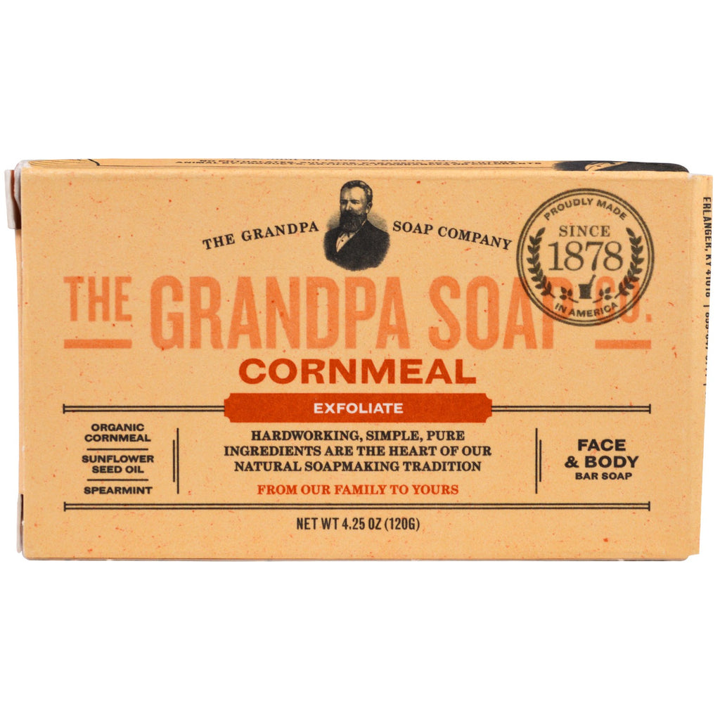 Grandpa's, Jabón en barra para rostro y cuerpo, exfoliante, harina de maíz, 4,25 oz (120 g)