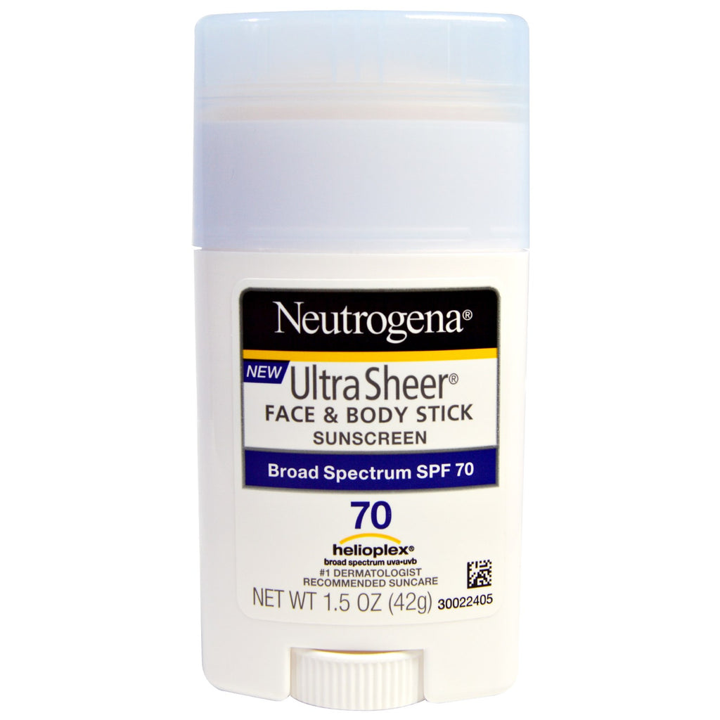 Neutrogena, bastão ultratransparente para rosto e corpo, protetor solar, FPS 70, 42 g (1,5 oz)