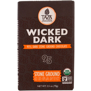 Taza Chokolade, 95 % mørk stenmalet chokoladebar, Wicked Dark, 2,5 oz (70 g)