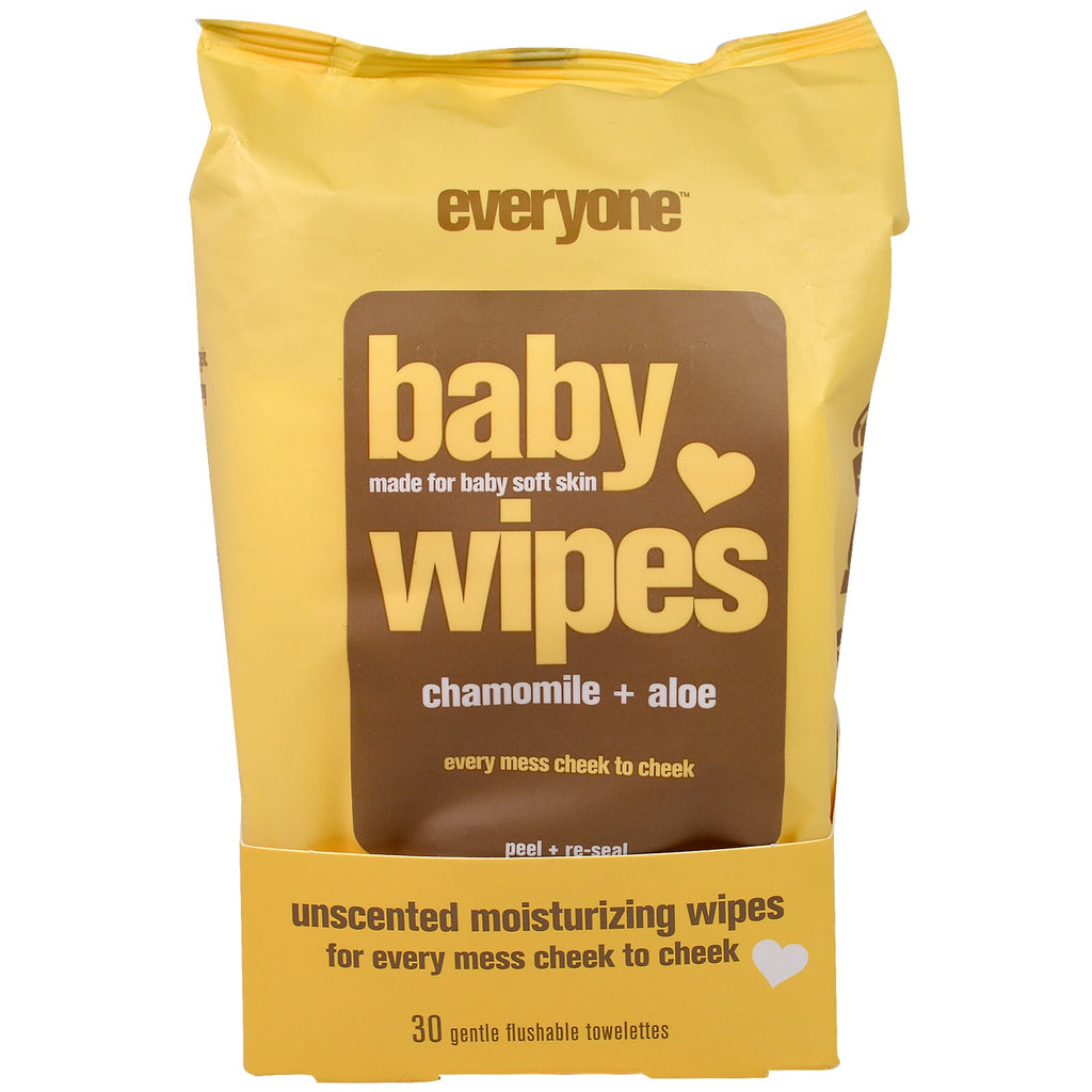 Todos, toallitas húmedas para bebés, manzanilla y aloe, 30 toallitas suaves que se pueden tirar al inodoro