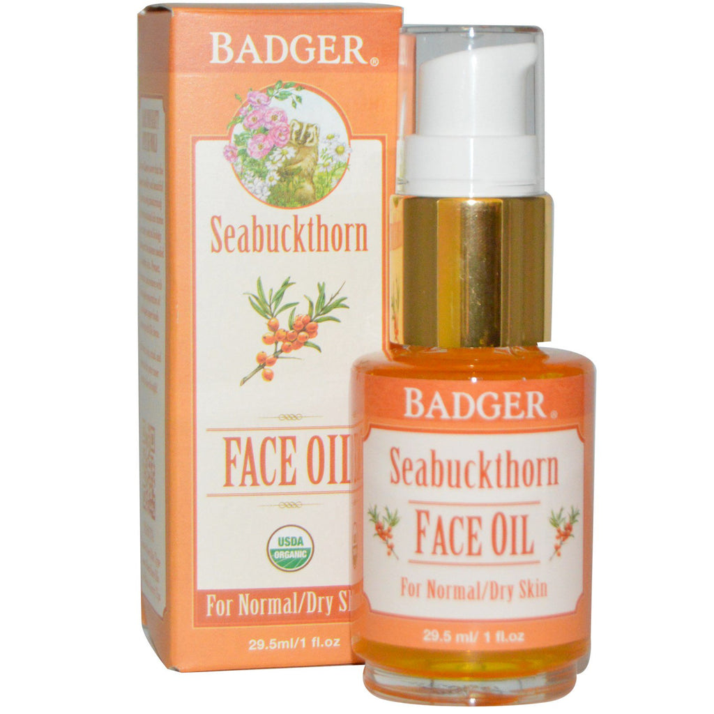 Badger Company, olio per il viso all'olivello spinoso, per pelle normale/secca, 1 fl oz (29,5 ml)