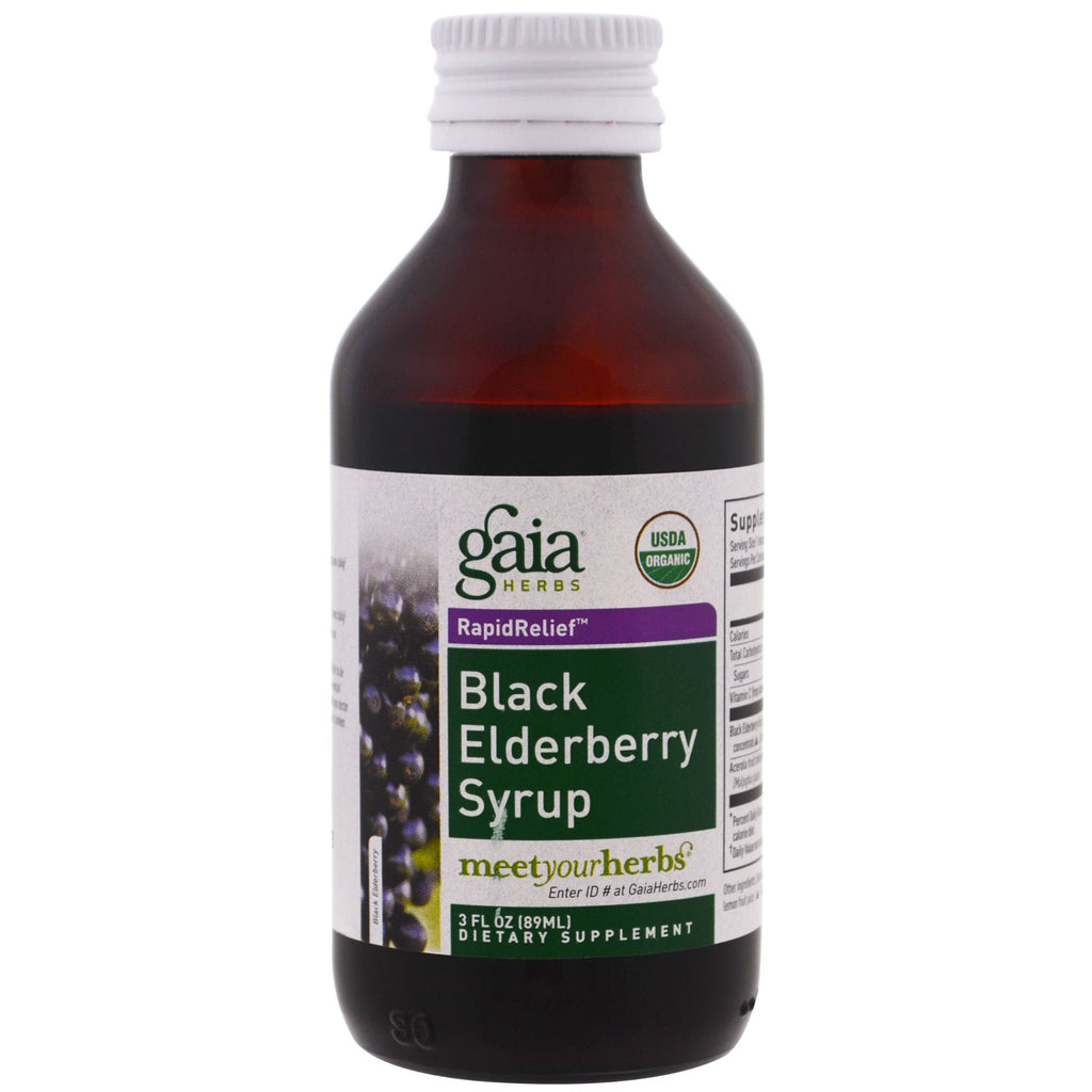 Gaia Herbs, sort hyldebærsirup, 3 fl oz (89 ml)