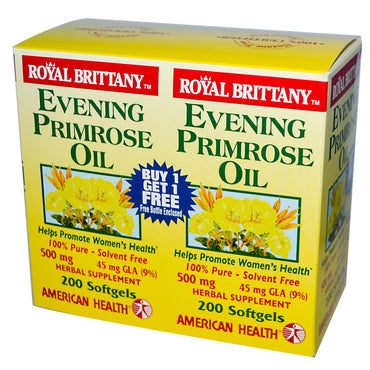 American Health, Royal Brittany, Huile d'onagre, 500 mg, 2 bouteilles, 200 gélules chacune