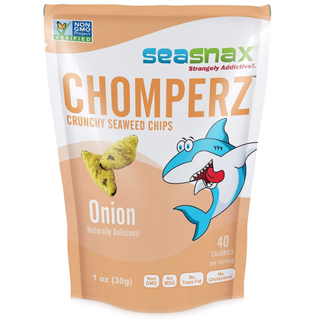 SeaSnax, Chomperz, Crunchy Seaweed Chips, Lök, 1 oz (30 g)