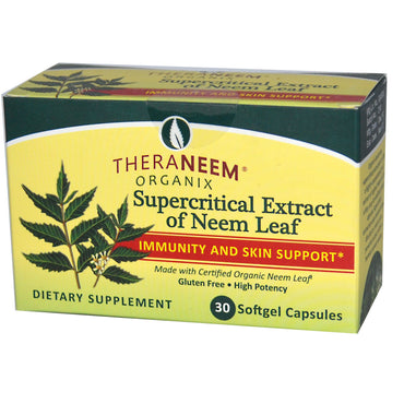 Organix South, TheraNeem Organix, extracto supercrítico de hoja de neem, inmunidad y soporte para la piel, 30 cápsulas de gelatina blanda