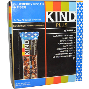 חטיפי KIND, פלוס, אוכמניות פקאן + סיבים, 12 חפיסות, 1.4 אונקיות (40 גרם) כל אחד
