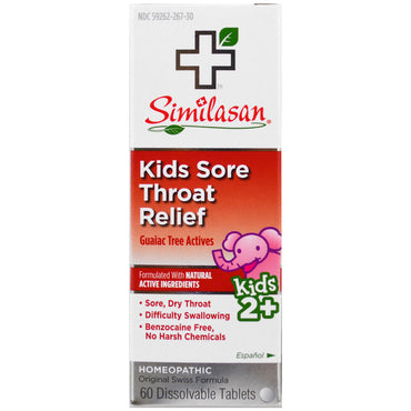 Similasan, Kids Sore Throat Relief, Guaiac Tree Actives, 2+, 60 Dissolvable Tablets
