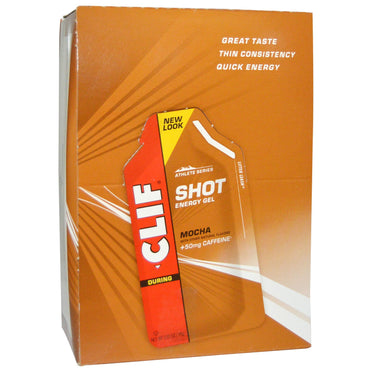 Clif Bar, Clif Shot Energy Gel, Mocha, +50 mg de Cafeína, 24 Pacotes, 1,20 oz (34 g) Cada