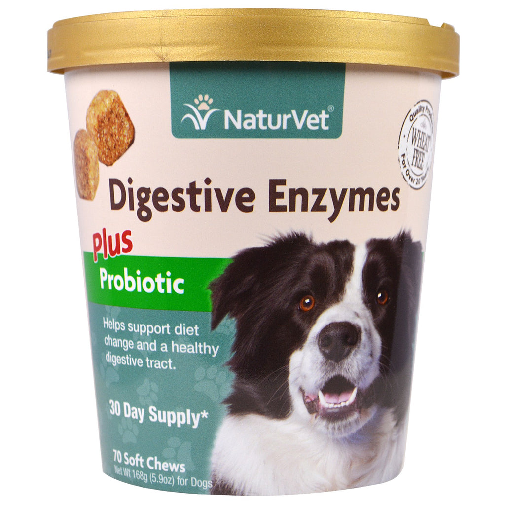 NaturVet, enzimi digestivi, più pre e probiotici, 70 prodotti da masticare morbidi, 5,9 once (168 g)