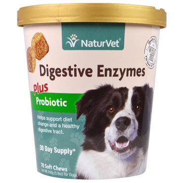 NaturVet, Enzimas digestivas, más prebióticos y probióticos, 70 masticables blandos, 5,9 oz (168 g)