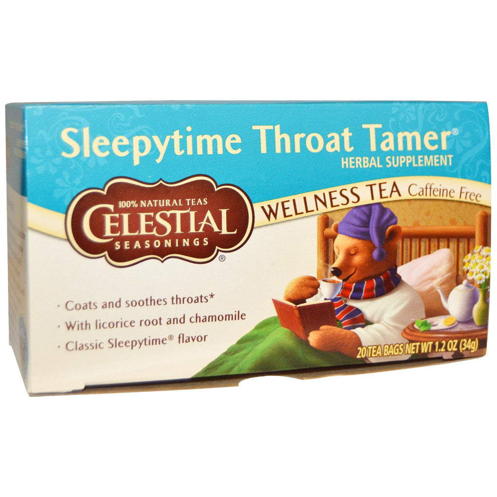 Celestial Seasonings, Sleepytime Throat Tamer, Ceai Wellness, 20 pliculete de ceai, 1,2 oz (34 g)