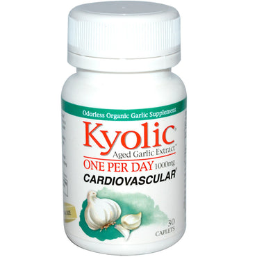 Wakunaga - Kyolic, lagret hvidløgsekstrakt, en om dagen, kardiovaskulær, 1000 mg, 30 kapletter