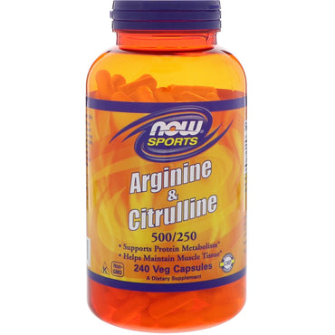 Now Foods, arginina y citrulina, 500/250 mg, 240 cápsulas vegetales