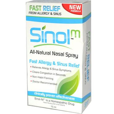 Sinol, 천연 비강 스프레이, 빠른 알레르기 및 부비강 완화 효과, 15 ml