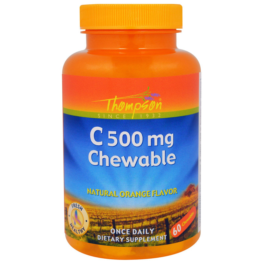 Thompson, C500 mg للمضغ، نكهة البرتقال الطبيعية، 60 قرص للمضغ