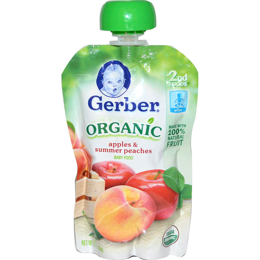 Gerber 2nd Foods Babymad Æbler og sommerfersken 3,5 oz (99 g)