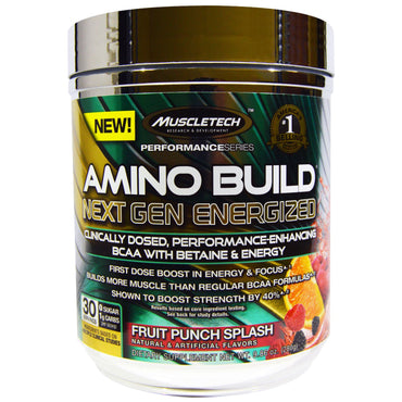 Muscletech, Fórmula de BCAA de última geração Amino Build com betaína energizada, Fruit Punch Splash, 280 g (9,86 oz)