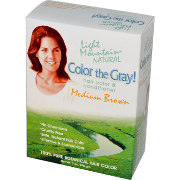 Light Mountain, colorez le gris ! Coloration et revitalisant naturels pour cheveux, châtain moyen, 7 oz (198 g)