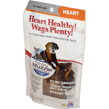 Ark Naturals, ¡saludable para el corazón! Wags Plenty!, Bozal gris, corazón, para perros mayores, masticables suaves del tamaño de 60 bocados, 4,23 oz (120 g)