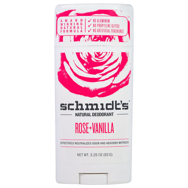 Schmidts naturlige deodorant, rose + vanilje, 3,25 oz (92 g)