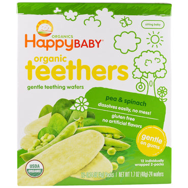 Nurture Inc. (Happy Baby), obleas suaves para la dentición, mordedores, guisantes y espinacas, 12 paquetes, 0,14 oz (4 g) cada uno
