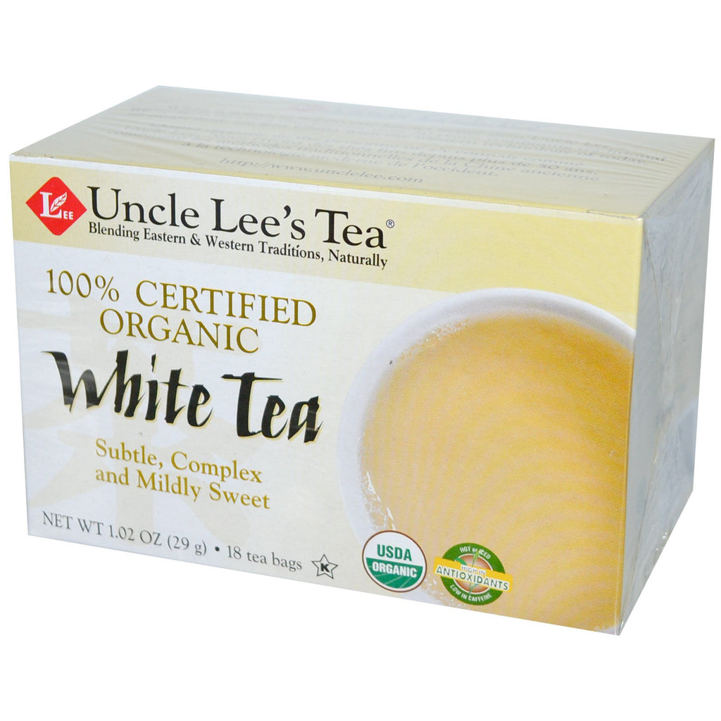 Thé Uncle Lee's, 100 % certifié, thé blanc, 18 sachets de thé, 1,02 oz (29 g)