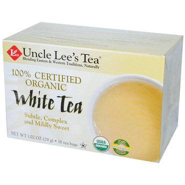 Onkel Lees te, 100 % sertifisert, hvit te, 18 teposer, 1,02 oz (29 g)