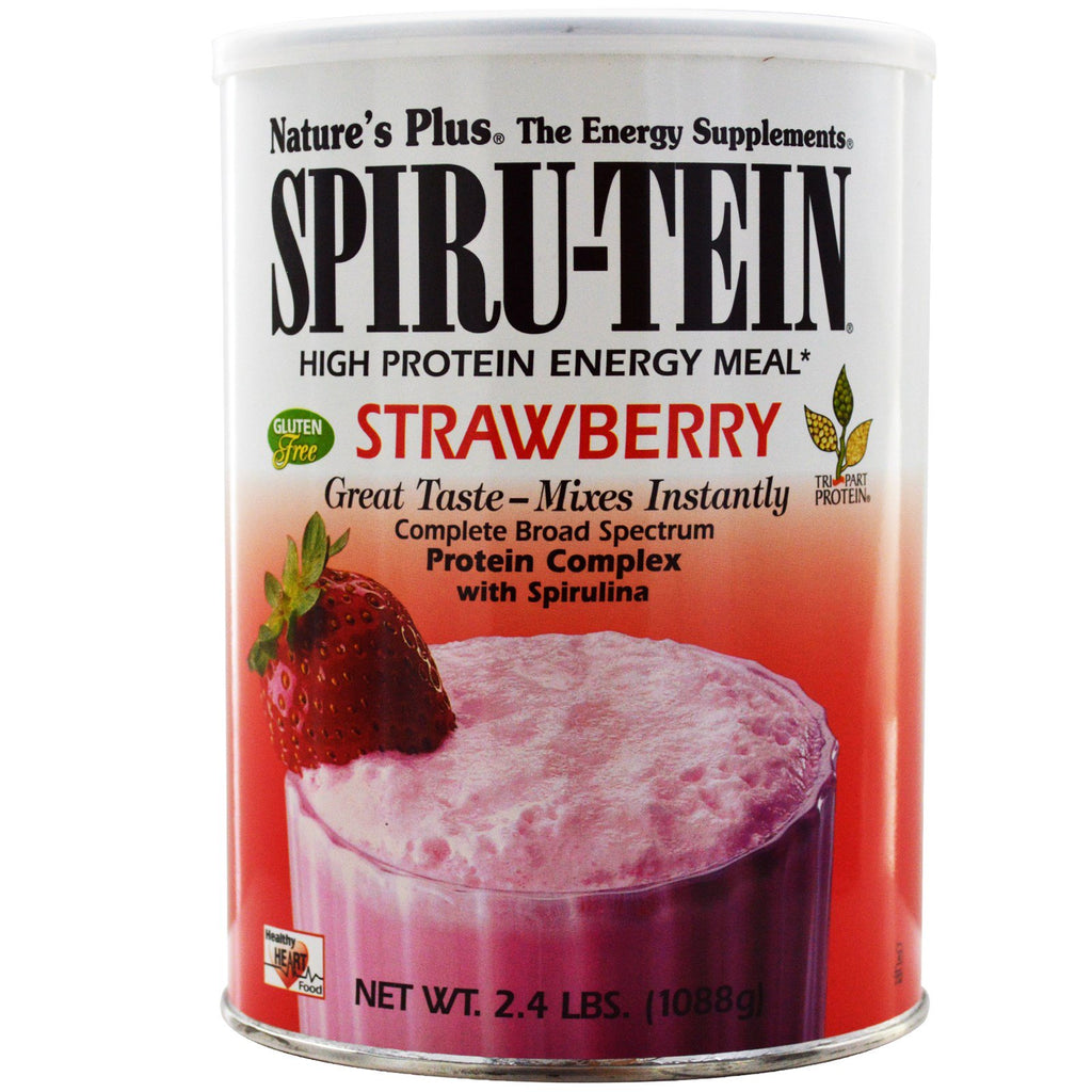 Nature's Plus, Spiru-Tein, ארוחת אנרגיה עתירת חלבון, תות, 2.4 פאונד (1088 גרם)
