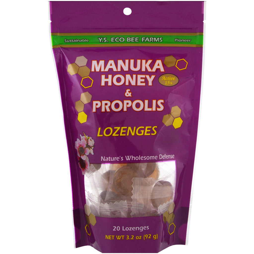 YS Eco Bee Farms, Manuka Honey & Propolis pastiller, 20 pastiller, 3,2 oz (92 g)