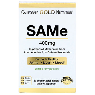 California Gold Nutrition, SAMe, טופס מועדף בוטנדיסולפונט, 400 מ"ג, 60 טבליות מצופות אנטריות