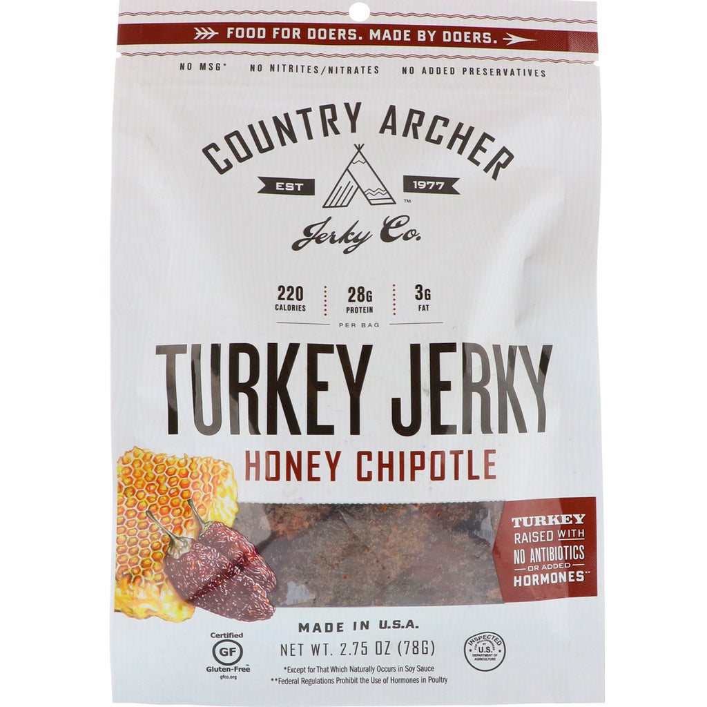 Country Archer Jerky, Tyrkia Jerky, Honey Chipotle, 2,75 oz (78 g)