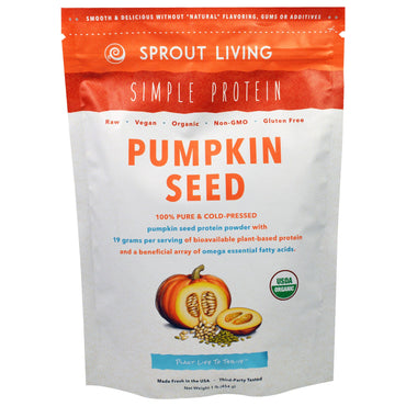 Sprout Living, Simple Protein, Proteína de semilla de calabaza en polvo, 1 libra (454 g)
