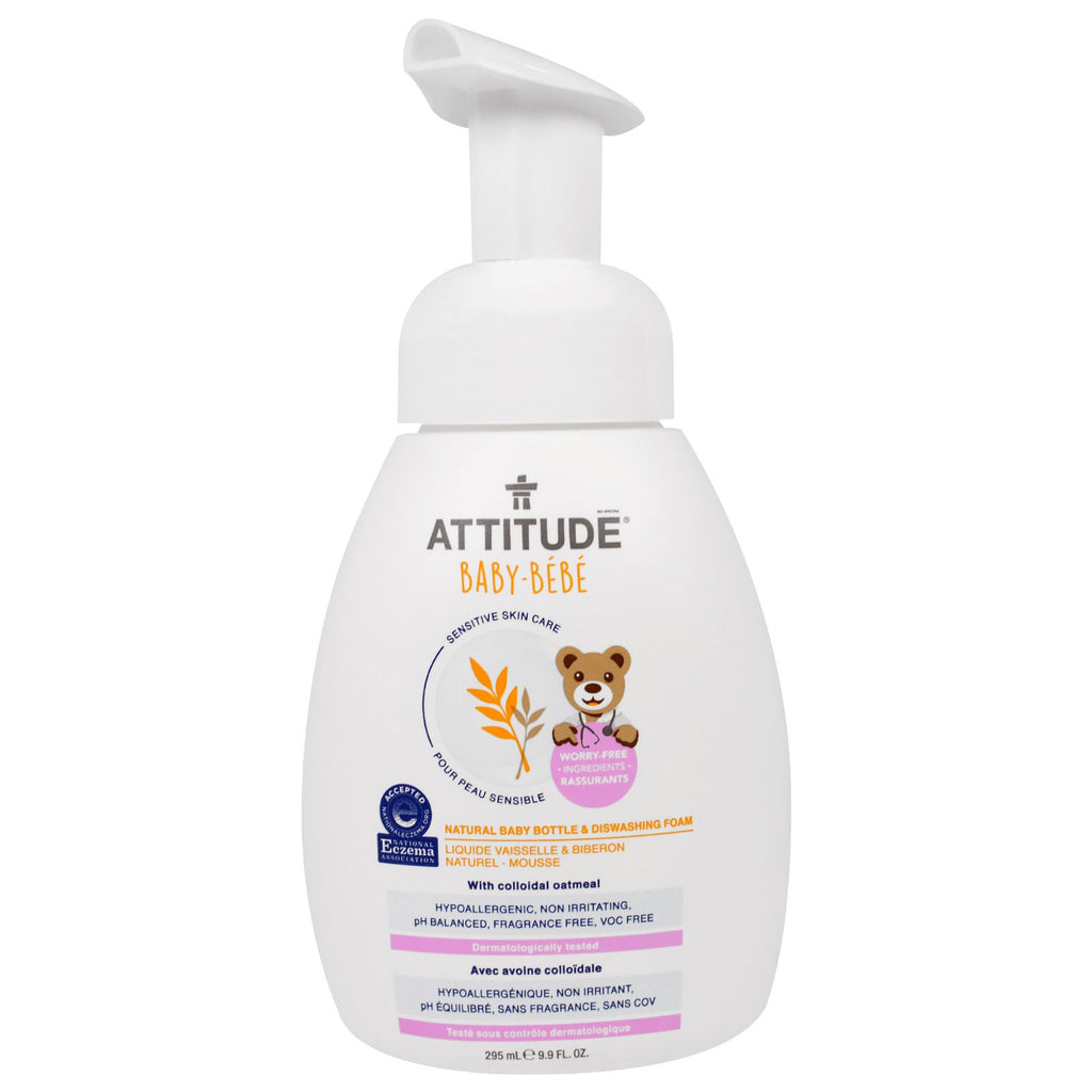 ATTITUDE, Pflege für empfindliche Haut, Baby, natürliche Babyflasche und Spülschaum, 9,9 fl oz (295 ml)