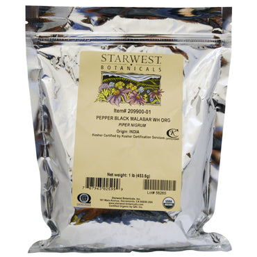 Starwest Botanicals, Malabar noir au poivre entier, 1 lb (453,6 g)