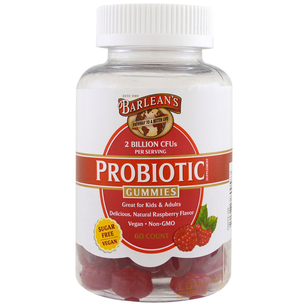 Barlean's, probiotische gummies, natuurlijke frambozensmaak, 60 stuks
