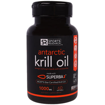 Sports Research, Óleo de Krill Antártico com Astaxantina, 1.000 mg, 60 Cápsulas Softgel