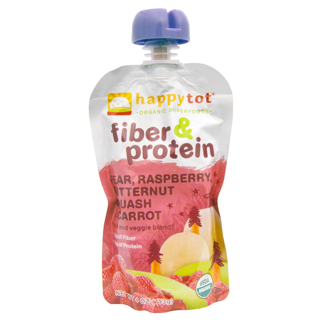 Nurture Inc. (Happy Baby) Happytot  Superfoods Fiber & Protein Pear Raspberry Butternut Squash & Carrot 4 oz (113 g)